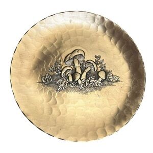 WENDELL AUGUST FORGE Bronze Mushrooms Decorative Plate 8” Boho Cottagecore